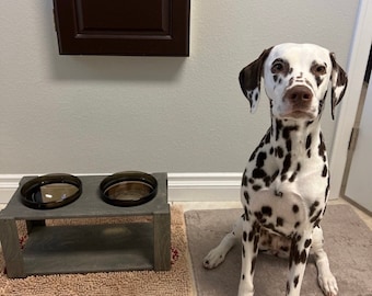 Dog Feeding Station Dog Feeder Modern Dog Bowl Set | Elevated Pet feeder | Glass Pet bowls | Raised Dog bowls | Wood Rustic Pet Feeder