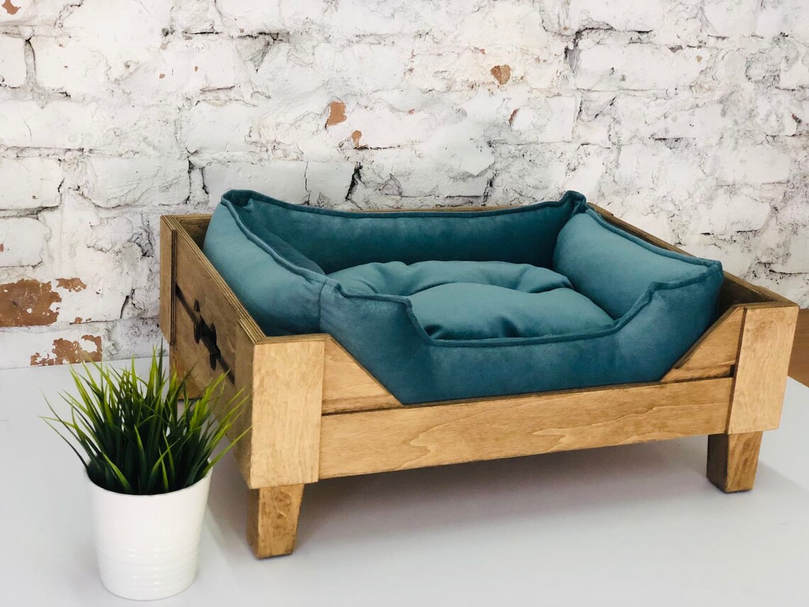 Raised Dog Bed Wooden Frame Nature Vanilla Velvet Personalised Etsy