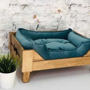 PERSONALIZED Elevated Wooden DOG BED With Soft Mattress-custom Modern