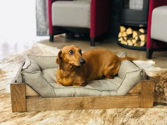 Personalized Wooden Dog Bed With Mattress for Small and Large Dogs Engraved Pet Bed Etsy