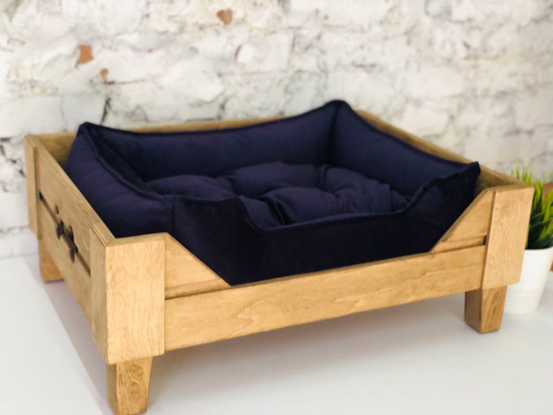 Raised Dog Bed Wooden Frame Nature Vanilla Velvet Personalised Etsy