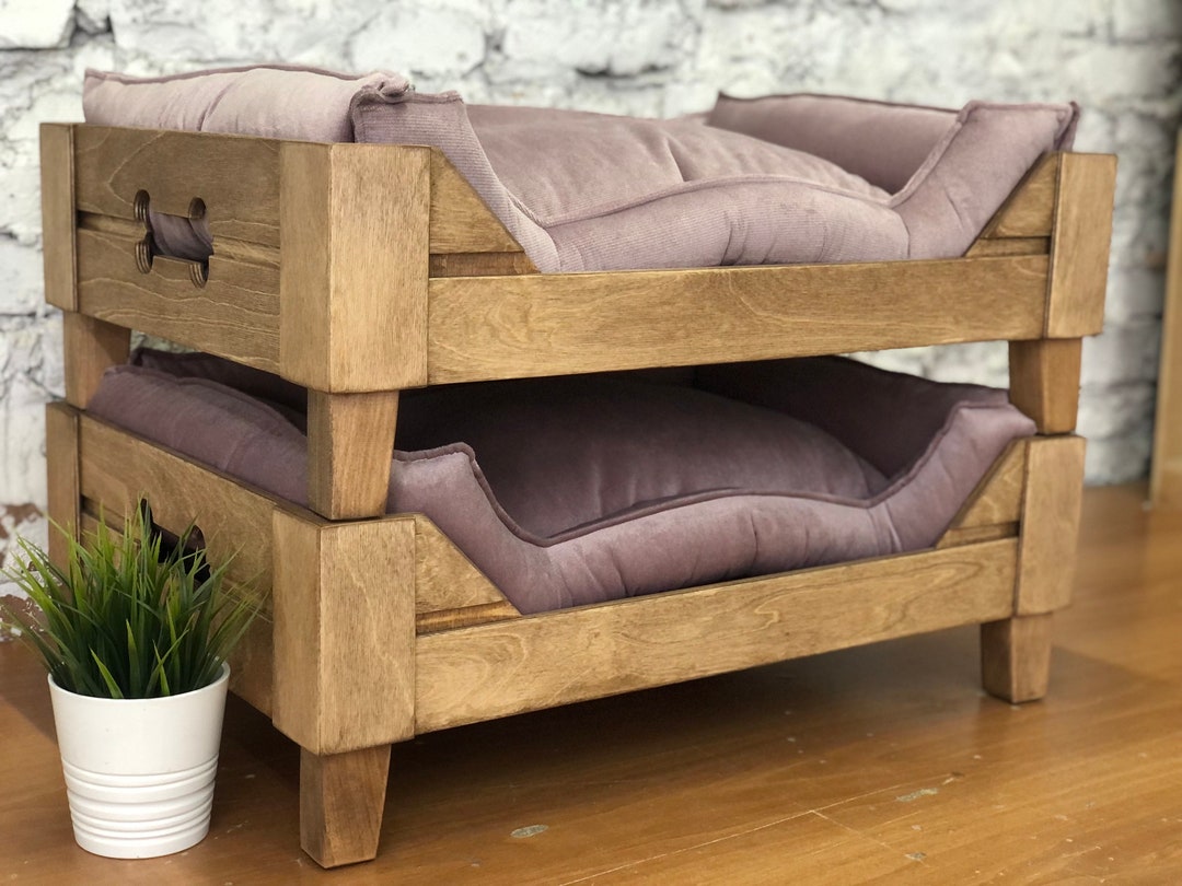 Gallery Detail: Customizable Raised Wooden Dog Bed Mid Century Modern Elevated Pet