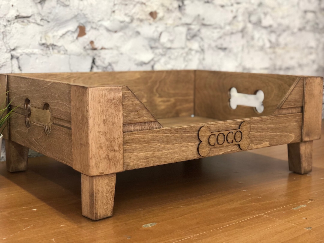 Customizable Raised Wooden Dog Bed, Mid Century Modern, Elevated Pet Bed Furniture, Handmade