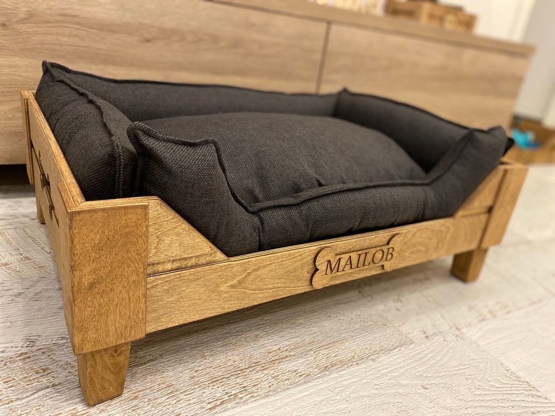 Customizable Raised Wooden Dog Bed, Mid Century Modern, Elevated Pet