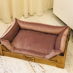 Personalized Wooden Dog Bed/Wooden frame/Dog bed Large/Engraved Pet Bed/Cat bed, Dog crate furniture, Dog house, Floor house bed, floor bed image 6