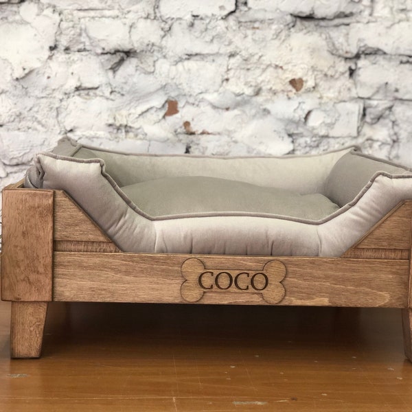 Walnut&Ivory Basic Elevated Solid Dog bed, Raised Dog bed, Wooden Pet bed, Wood dog bed, Pet House, Pet Furniture, Dog Furniture, Wood Frame