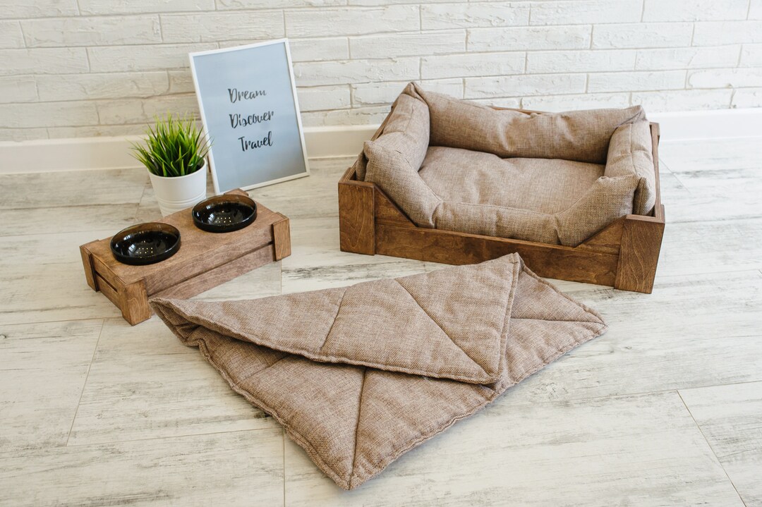 Customizable Raised Wooden Dog Bed, Mid Century Modern, Elevated Pet Bed Furniture, Handmade