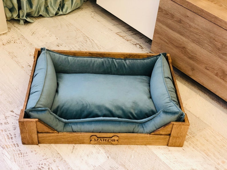 Personalized Wooden Dog Bed/Wooden frame/Dog bed Large/Engraved Pet Bed/Cat bed, Dog crate furniture, Dog house, Floor house bed, floor bed image 8