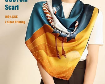 Anpassad 100% sidenhalsduk med tryck på båda sidor, mullbärssilkeshalsduk i twill, personlig silkeshalsduk, anpassad logotyphalsduk, företagspresenthalsduk