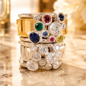Bubble Smart Ring Jacket, Sterling Silver or Gold, Custom Gemstone Options