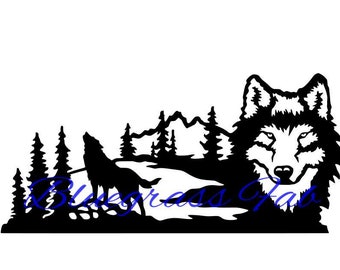 Wolf and Mountain Scene