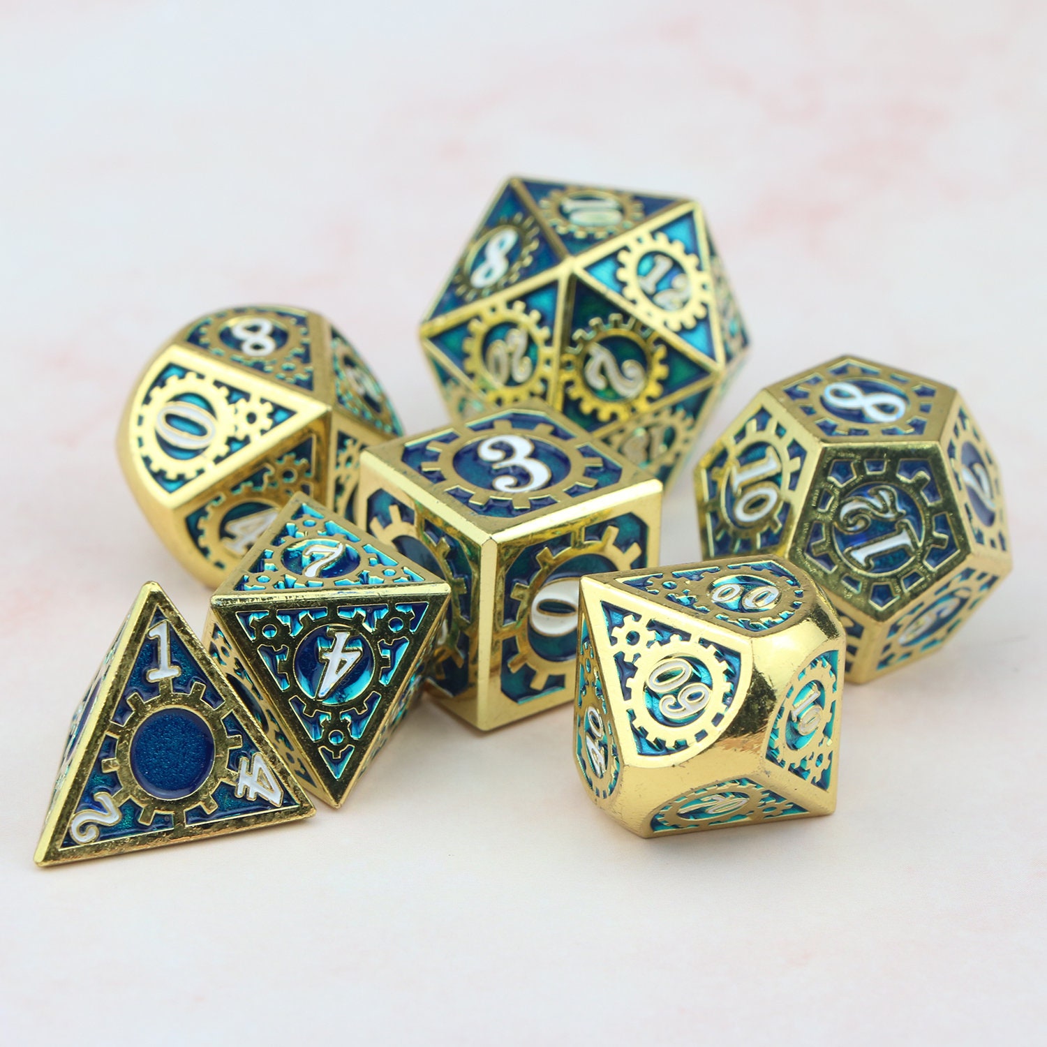 Metal dice / dnd dice set / rpg d20 / polyhedral dice set / blue purple dice / tabletop dice set / D20 D12 D10 D8 D6 D4