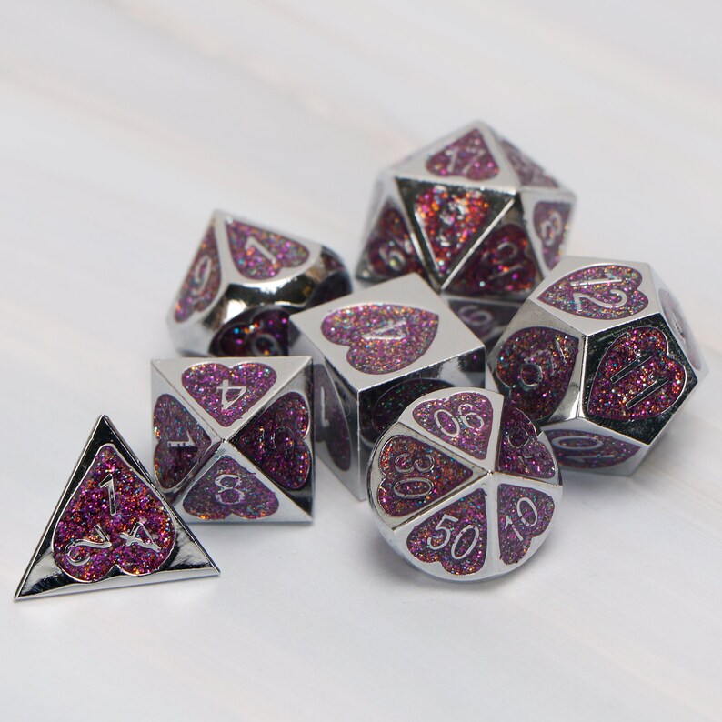 Love heart dice / metal dnd dice set / polyhedral dice / rpg Etsy