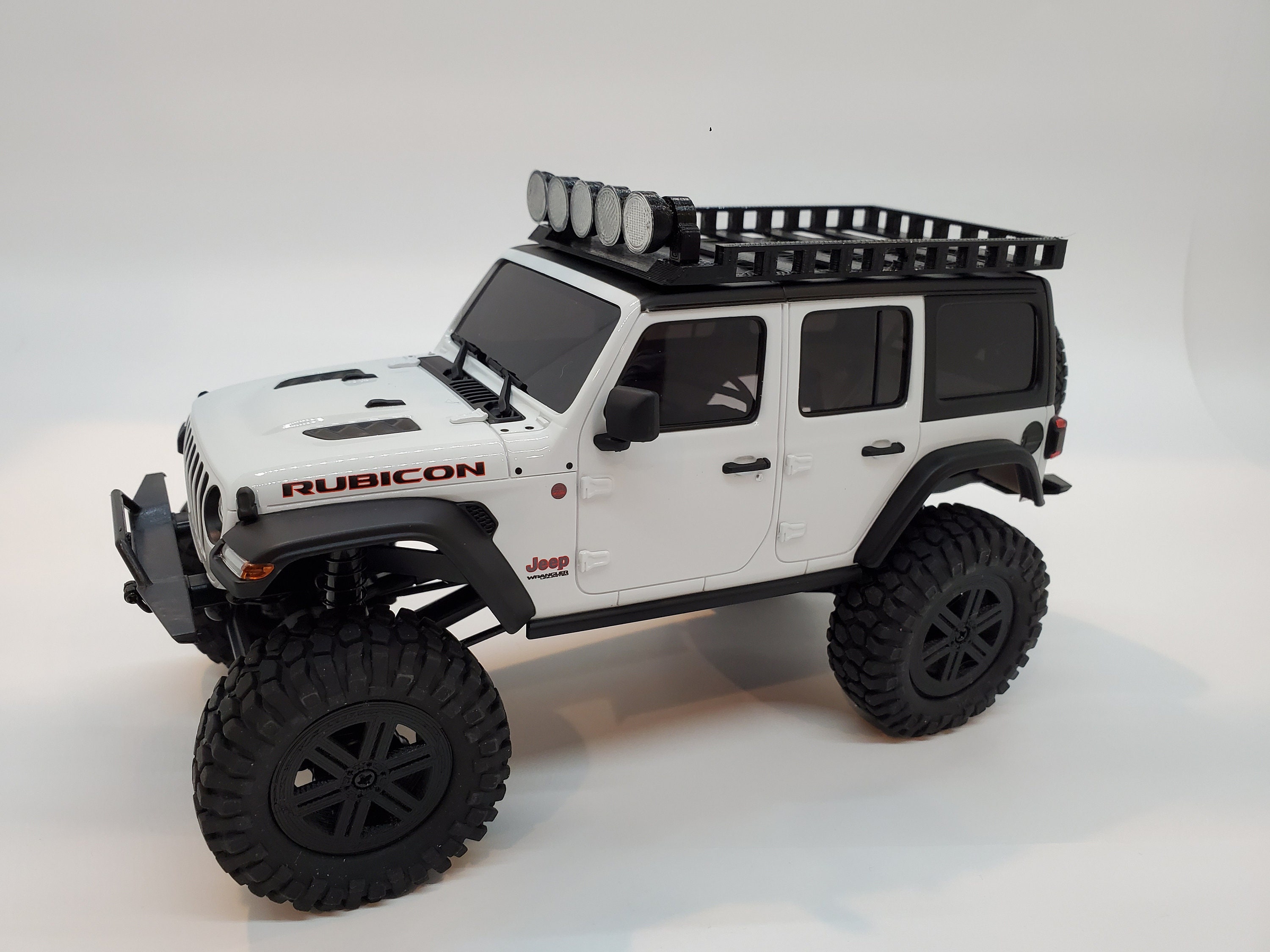 Petit porte-bagages de toit avec 4 LED, porte-bagages de toit en métal pour RC, compatible avec le crawler SCX10 à l'échelle 1/10, accessoire RC à lumière ronde avec (4 blancs