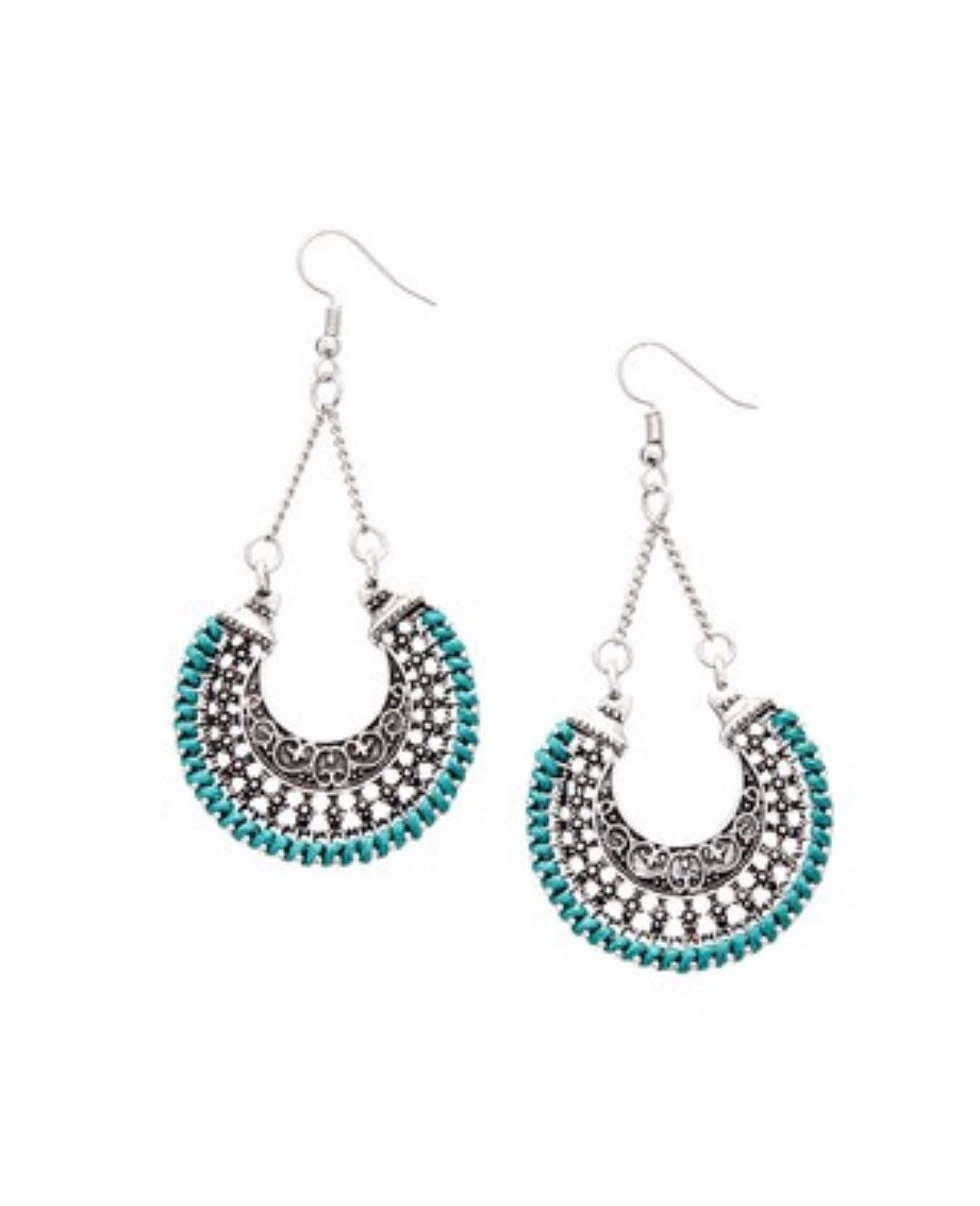 Aqua Howlite & Silvertone Rope Drop Earrings Etsy