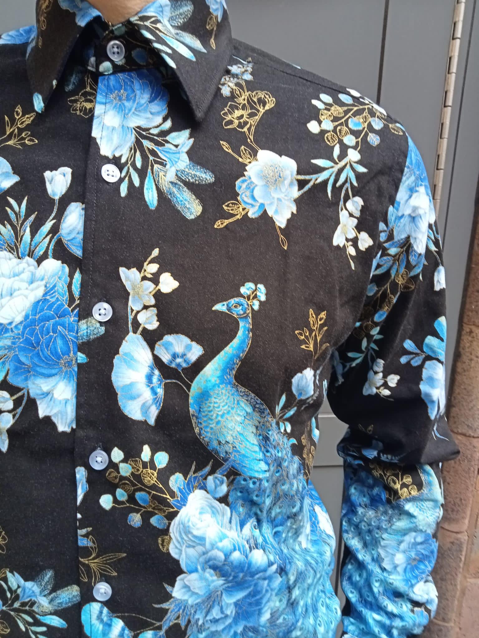 peacock blue mens dress shirt Tweed Peacock Blue White Micro Checkered Dress Shirt Mens 100% Cotton M EUC #123