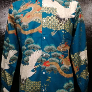 Dragons and Cranes Button Up Slim Fit maßgeschneidertes Herrenhemd
