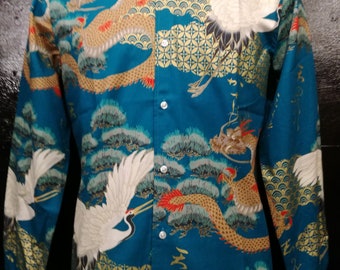 Dragons and Cranes button up slim fit tailored mens shirt