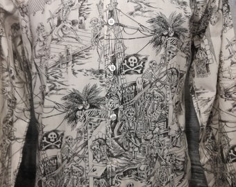 Pirates Print long sleeve, button up, slim fit, tailored, day of the dead men shirt