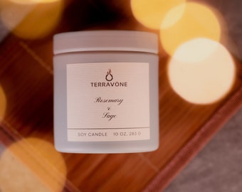 Rosemary Sage Scented Candle | 10 oz Soy Wax Candle, Herbal Blend