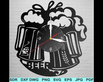 Beer clock SVG, clock wall svg ,laser cut file, dxf laser cut, svg cut file , svg cut clock file,wood wall clock graphic,wall clock svg