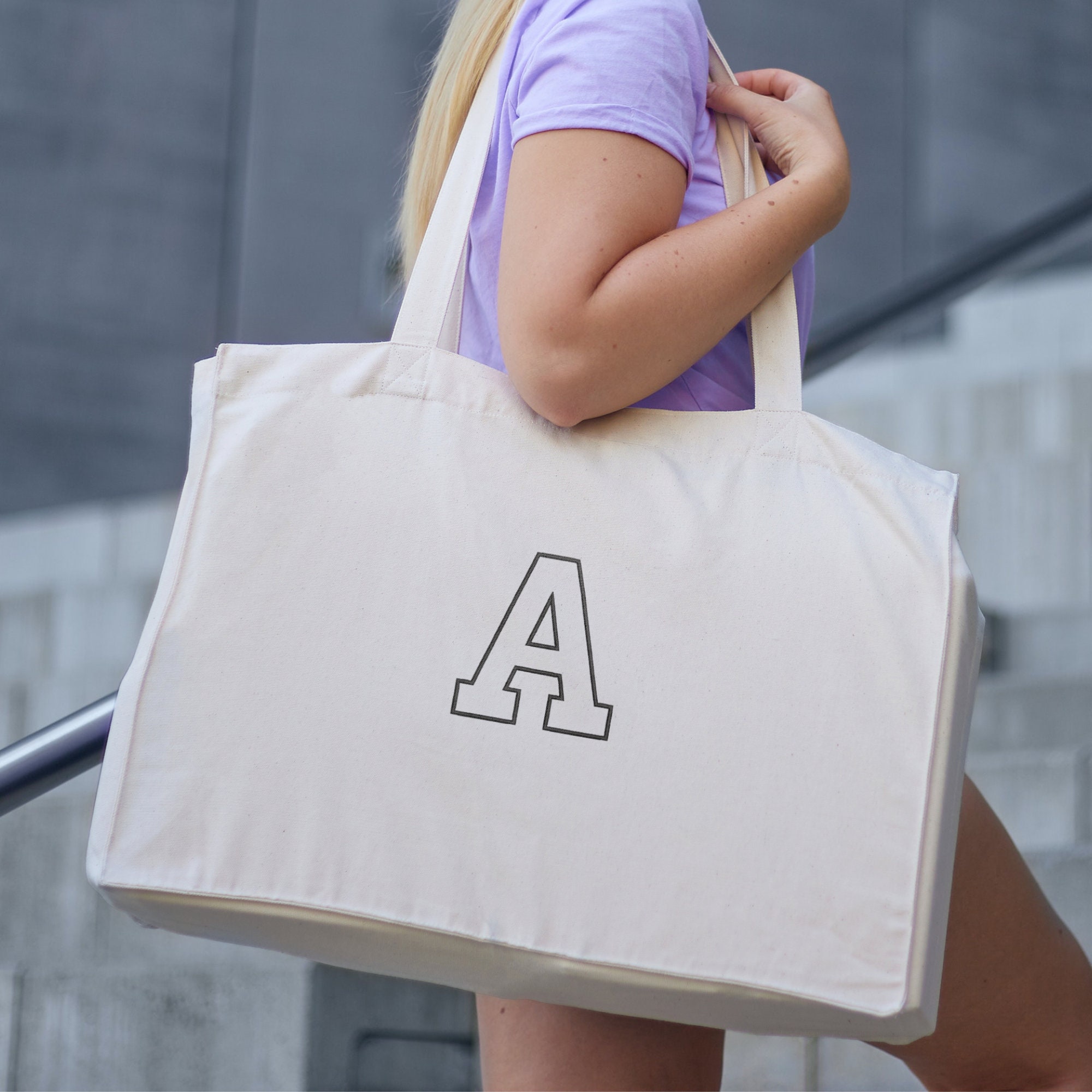 Custom Varsity Initial Large Embroidered Tote Bag Gift 