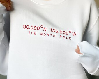 Custom 'North Pole' Coordinates Embroidered Christmas Sweatshirt - sustainable, jumper, festive, personalised, unisex, crewneck, sweater