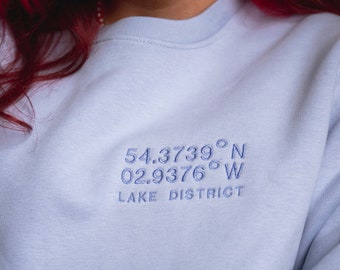 Custom Stacked Location Coordinates Embroidered Sweatshirt - personalised, Christmas gift, best travel, meaningful location, birthday, cosy