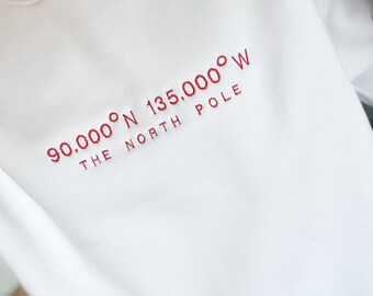 Custom 'North Pole' Coordinates Embroidered Christmas Sweatshirt - sustainable, jumper, festive, personalised, unisex, crewneck, sweater