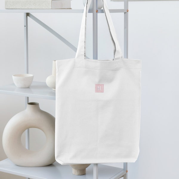 Custom Initial Square Embroidered Tote Bag - gift, personalised, name, letter, organic, recycled