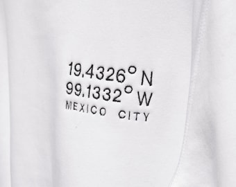 Custom Stacked Location Coordinates Embroidered Sweatshirt | Personalised Gift | Custom Crewneck | Meaningful Gift | Sustainable, Warm, Soft