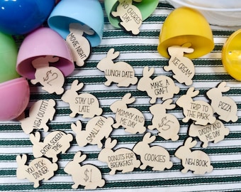 Non Candy Osterei Füller | Hölzerne Oster-Belohnungstoken für Kinder | Osterei Gutschein Münzen | Häschenförmige Ostertoken |