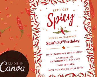 Chili Pepper Birthday Invitation Template | Editable Canva | Let's Get Spicy | Adult Party | Digital Download | Printable