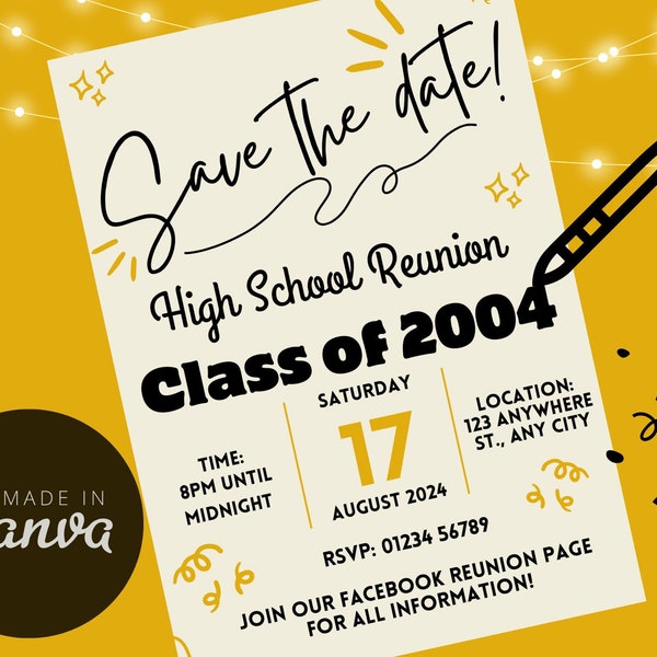 Class Reunion Save the Date Template - Fully Editable in Canva, A4 Digital Invitation for College & High School, Instant PDF Download