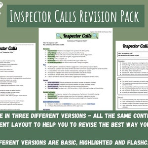 Inspector Calls Revision Guide English Literature GCSE Revision Characters, Themes & Context Revision Guide Quotes + Short Revision Notes