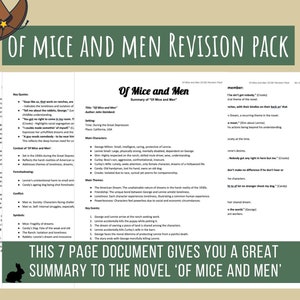 Of Mice and Men Guía de revisión Literatura inglesa Revisión de GCSE Personajes, temas y contexto Guía de revisión Citas + Notas breves de revisión