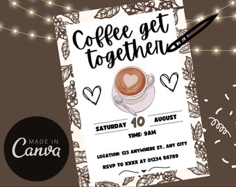 Coffee and Conversation Invite - Canva Coffee Connections Breakfast Download, Perfect for Social Gatherings, Coffee Dates and Meet-Ups