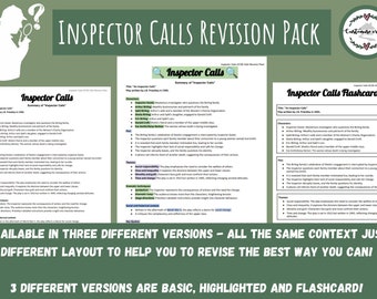Inspector Calls Revision Guide English Literature GCSE Revision Characters, Themes & Context Revision Guide Quotes + Short Revision Notes