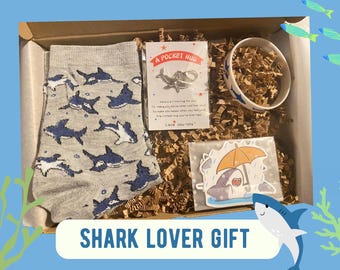 Kids Shark Lover Gift, Shark Socks, Pocket Hug, Bracelet & Stickers, Kids Shark Letterbox Gift, Ocean Lover Birthday Gift