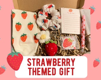 Strawberry Themed Letterbox Gift Set | Pamper Box for Her Strawberry Lover Jewellery And Accessories | Birthday Gift & Self Care Package
