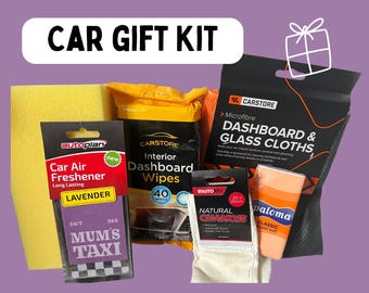 Mum Taxi Car Gift Set, Lavender Scented Air Freshener, Funny Mum Gift, Car Cleaning Kit for Her, Mothers Day Car Hamper Accessories