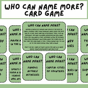 Who Can Name More: Drinking Game for Adults, Downloadable Drinking Cards, Drinking Game Printable Version, Drinking Game, 70 Playing Cards