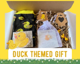 Duck Lover Gift Set: Socks, Keychain, Brooch, Pocket Hug