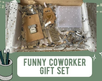 Funny Coworker Gift Letterbox Set: Work Survival Kit with Humorous Notepad, Keyring & Badge - Perfect Staff Gift, Coworker Thank You