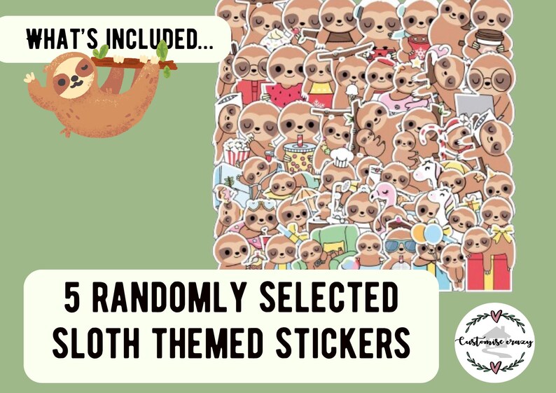 Sloth Lover Gift Set - Cute Sloth Socks, Keychain, Necklace & Stickers - Fun Animal Letterbox Gift for Her - Sloth Jewellery image 7