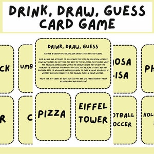 Drink, Draw, Guess: Drinking Game for Adults, Downloadable Drinking Cards, Drinking Game Printable Version, 50 Playing Cards