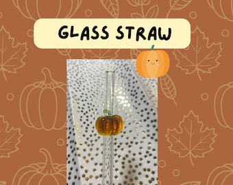 Pumpkin Glass Straw, Reusable Glass Drinking Straw, Cute Iced Coffee Straw, Autumn Drinkware, Halloween Gift, Pumpkin Lover Gift