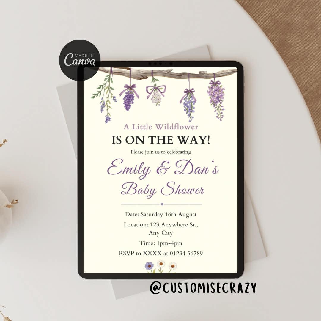 Wildflower Baby Shower Invitation Template | Editable Canva | Floral ...
