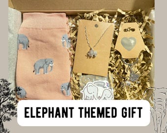 Elephant Lover Gift Box Set – Unique Gifts with Elephant Keychain, Pendant Necklace, Crew Socks & Stickers | Animal Lover Gift Ideas