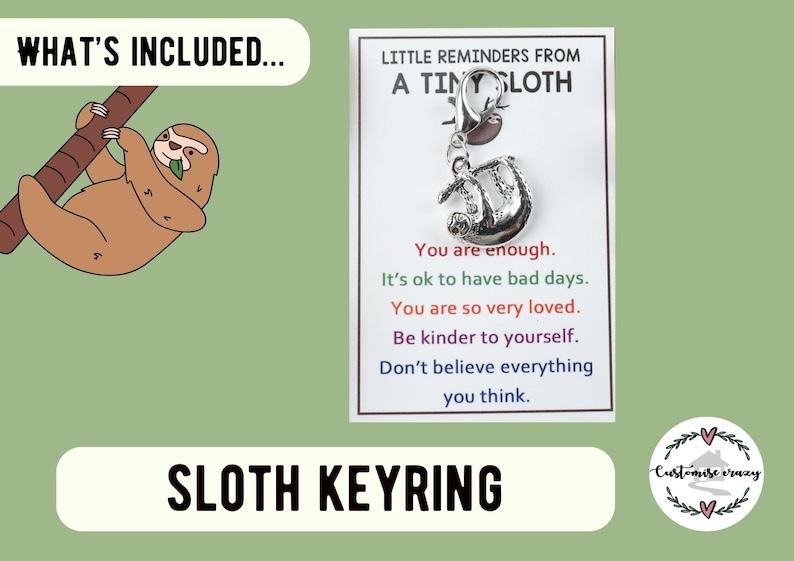Sloth Lover Gift Set - Cute Sloth Socks, Keychain, Necklace & Stickers - Fun Animal Letterbox Gift for Her - Sloth Jewellery image 6
